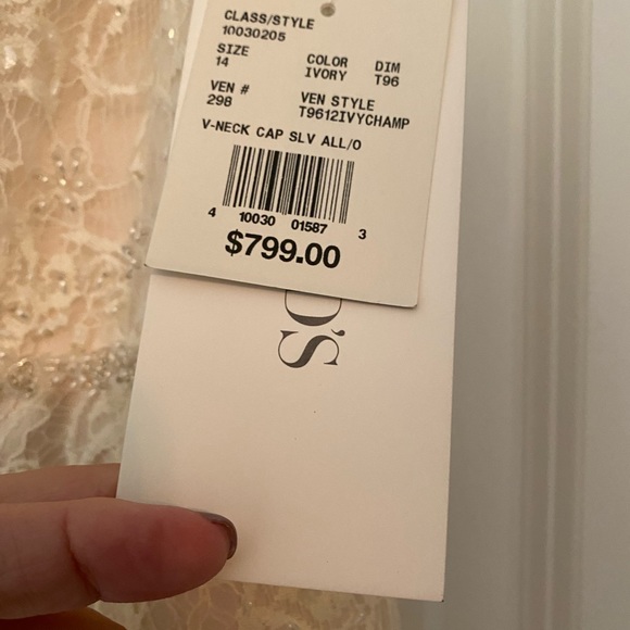 Brand new, never worn David’s Bridal Beaded Lace Wedding Gown in Ivory-Champagne - Picture 5 of 5